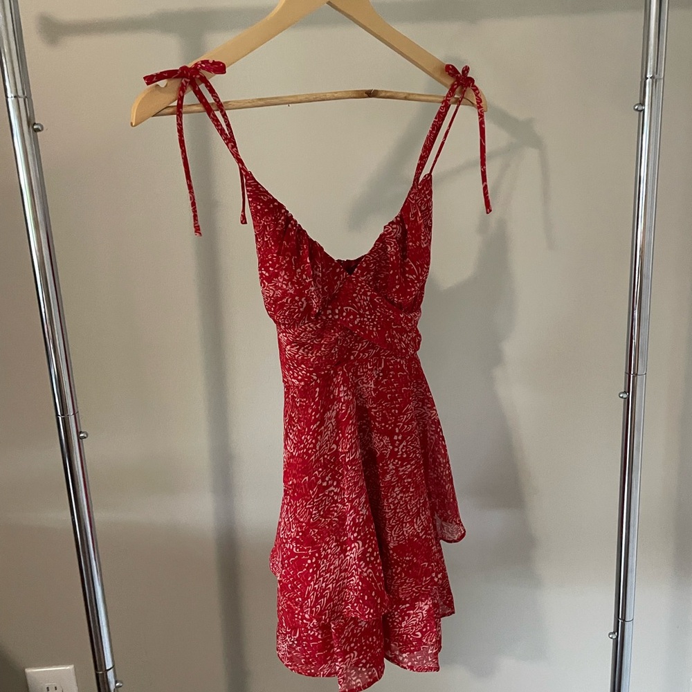 Red Floral Spaghetti Strap Dress